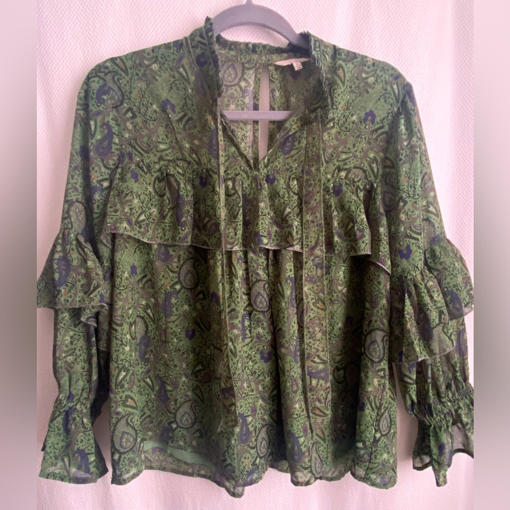 Lucky Brand Green Paisley Blouse, Size M